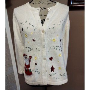 Star Blue Originals Womens Sweater Cardigan Size L Santa Not So Ugly Christmas